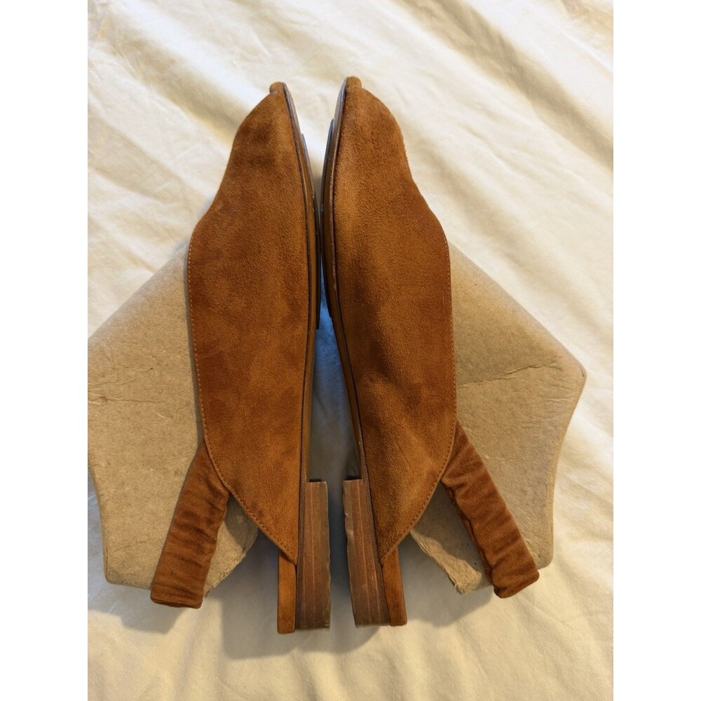 Sezane Brown Suede Peep-Toe Slingback Flat Mules Size 41 (US 10) Deep V Vamp - Picture 4 of 15